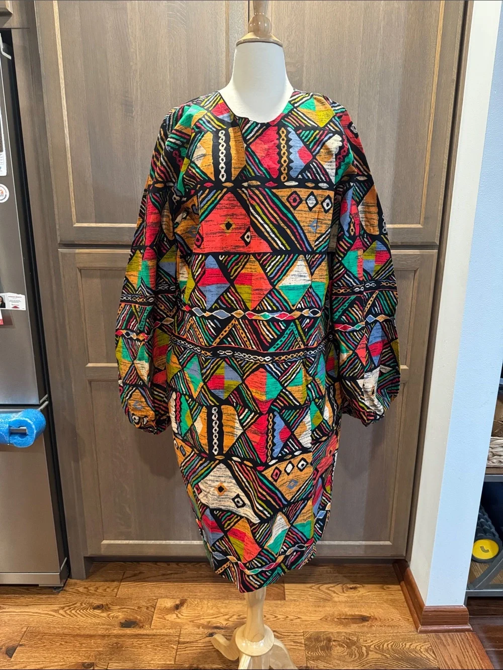 MAE OTTI-AFRICAN PRINT puffed long sleeve DRESS - Picture 1 of 16